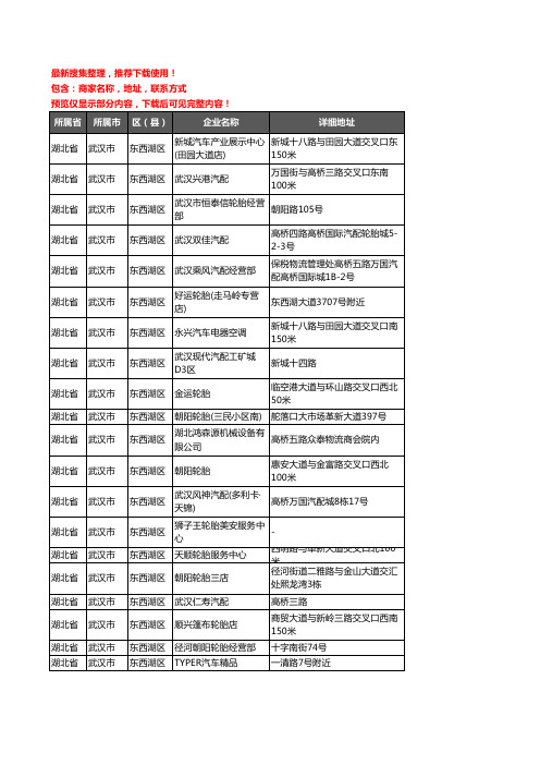 新版湖北省武汉市东西湖区汽车用品企业公司商家户名录单联系方式地址大全351家