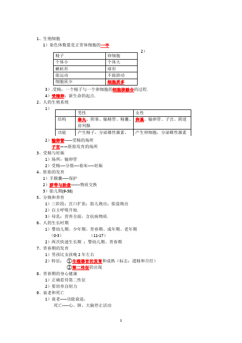 初中科学七年级下册 知识点总结(4份打包)第一章