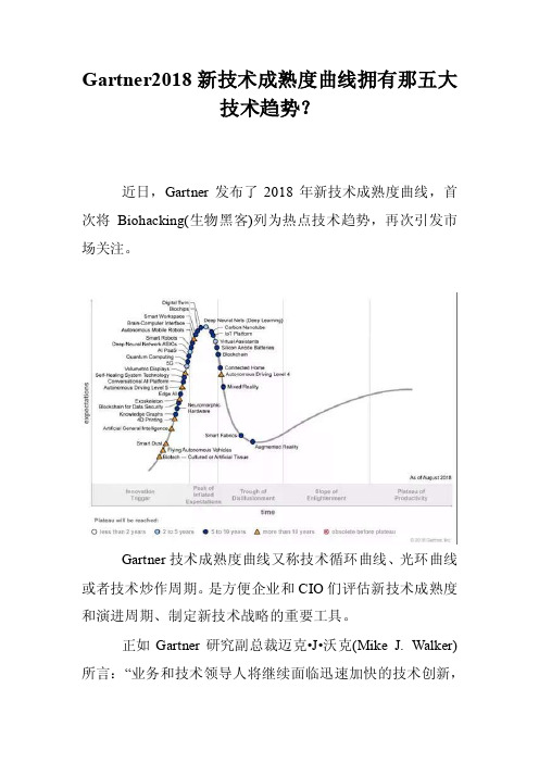 Gartner2018新技术成熟度曲线拥有那五大技术趋势？