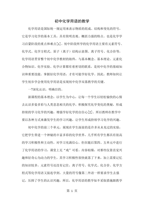初中化学用语的教学word精品文档5页
