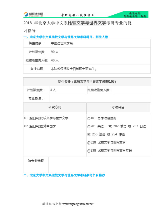 2018年北京大学中文系比较文学与世界文学考研专业的复习指导