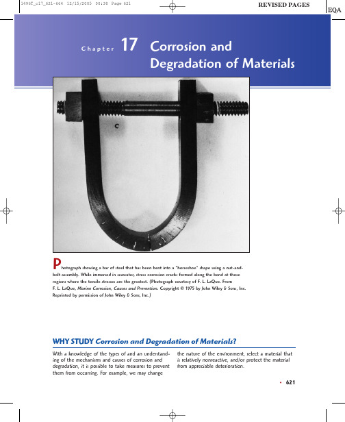 Materials science and engineering, an introduction Chapter 17 Corrosion and Degradations of material