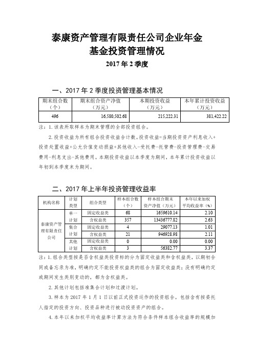 泰康资产管理有限责任公司企业年金