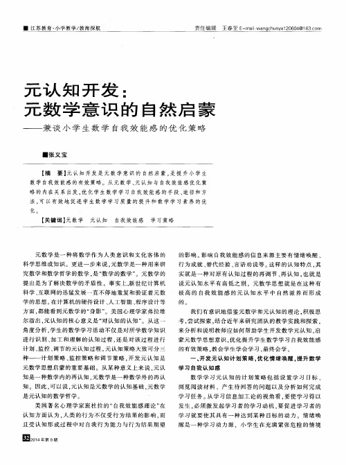 元认知开发：元数学意识的自然启蒙——兼谈小学生数学自我效能感