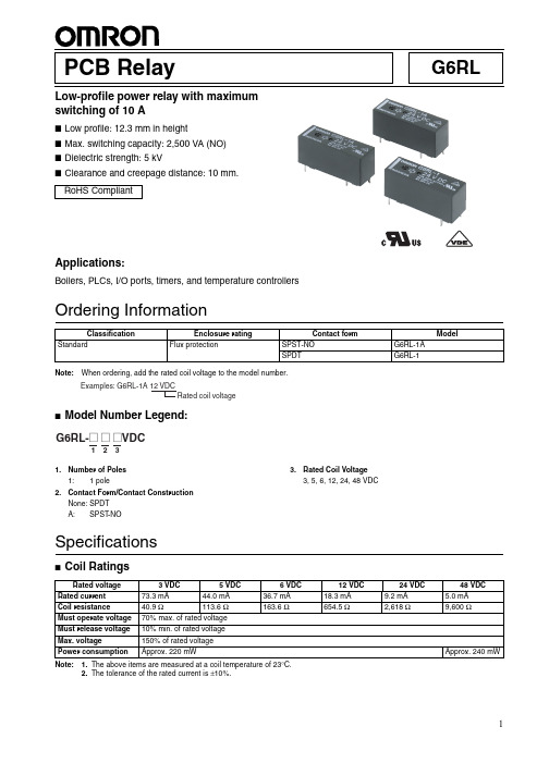 OMRON ELECTRONIC COMPONENTS G6RL PCB Relay 数据手册