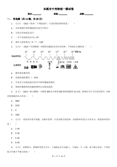 本溪市中考物理一模试卷