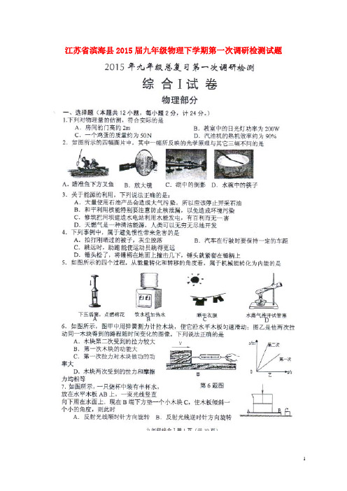 江苏省滨海县九年级物理下学期第一次调研检测试题(扫