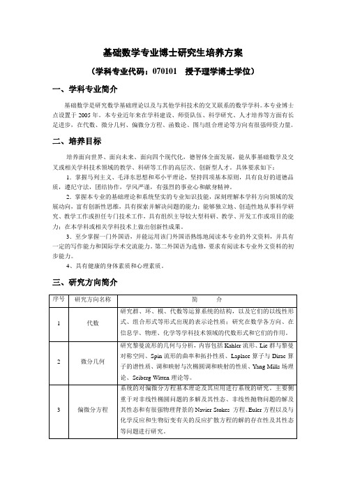 基础数学专业博士研究生培养方案