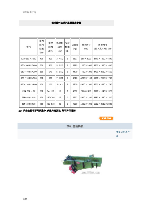 振动给料机系列主要技术全参数