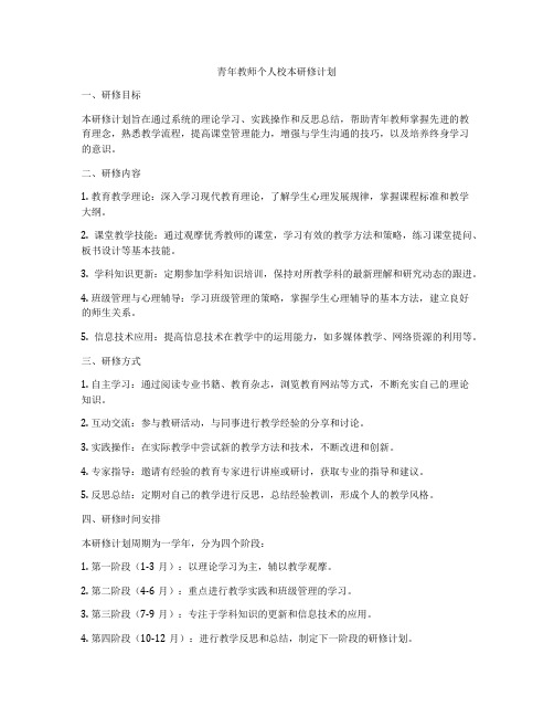 青年教师个人校本研修计划