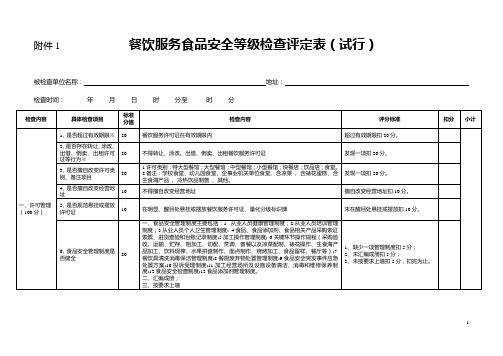 餐饮服务食品安全等级检查评定表试行