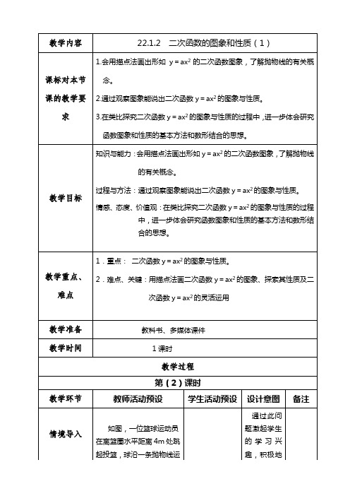 22.1.2  二次函数的图象和性质(1)教案