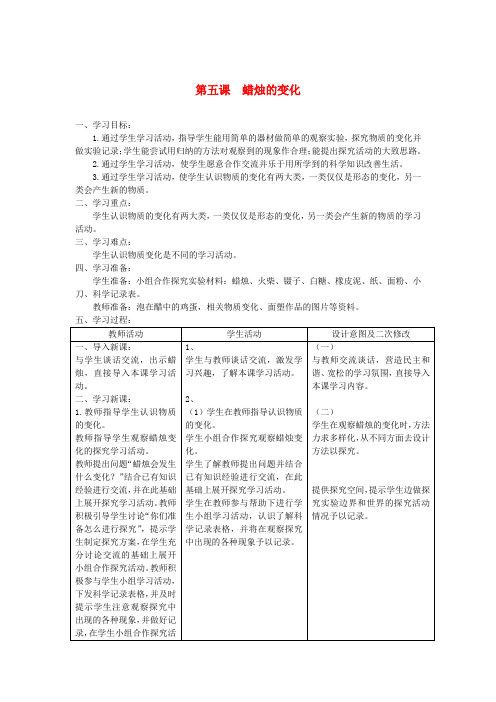 六年级科学上册第二单元物质的变化5蜡烛的变化教案青岛版六三制