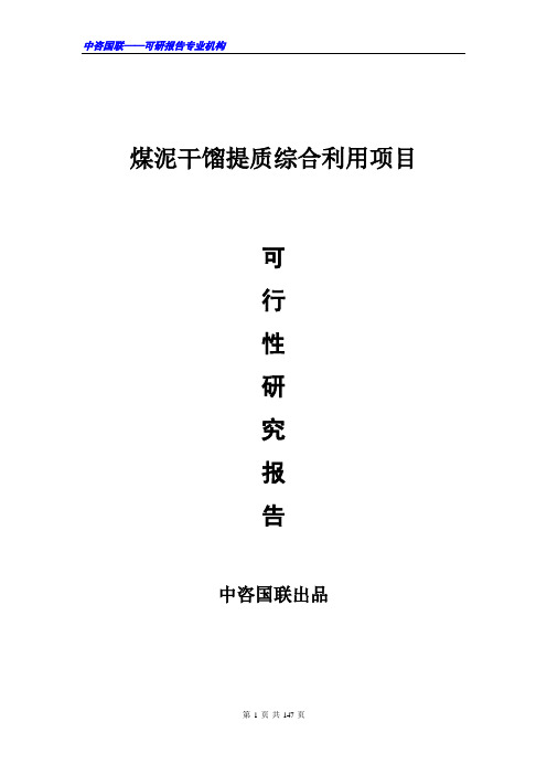 煤泥干馏提质综合利用项目可行性研究报告范文