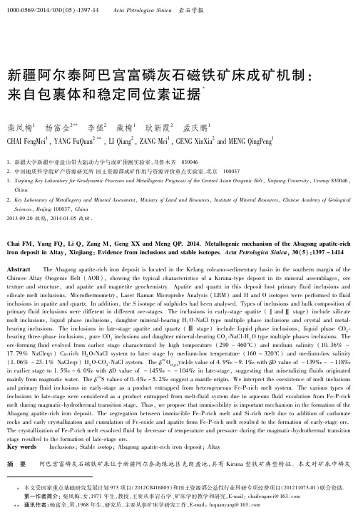 新疆阿尔泰阿巴宫富磷灰石磁铁矿床成矿机制:来自包裹体和稳定同位素证据