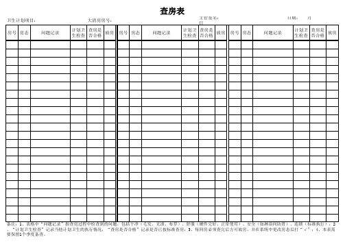 酒店宾馆查房表