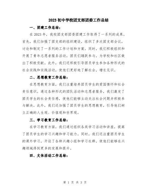 2023初中学校团支部团委工作总结