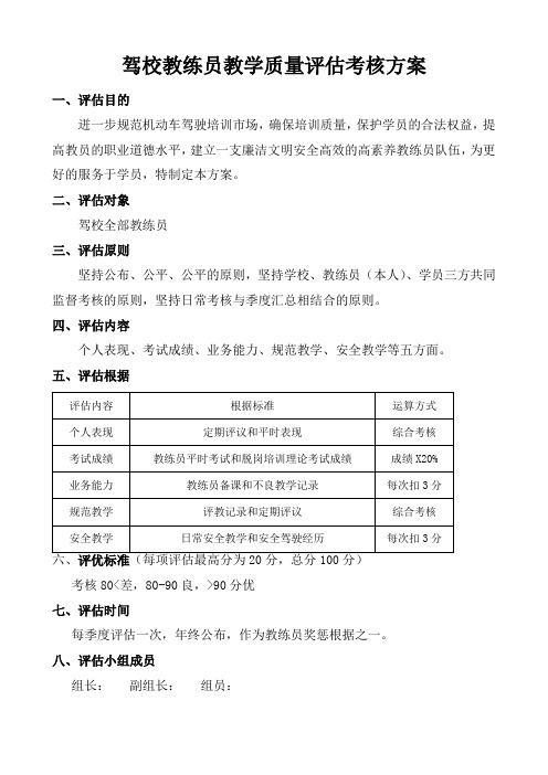 驾校教练员质量评估考核方案