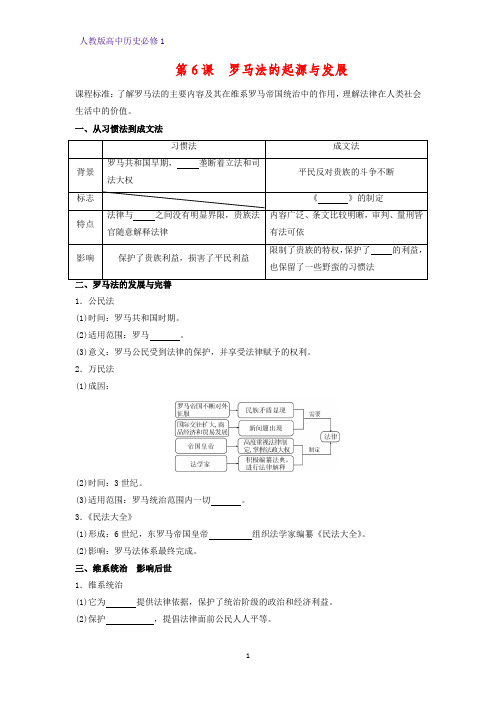 高中历史必修1精品学案6：第6课 罗马法的起源与发展