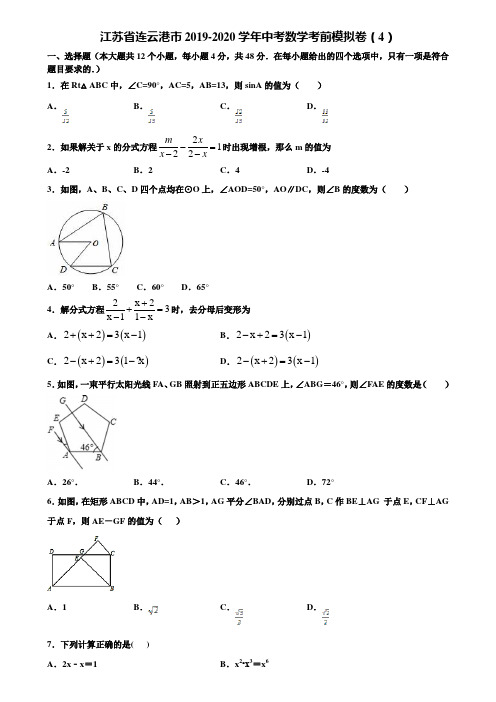 江苏省连云港市2019-2020学年中考数学考前模拟卷(4)含解析