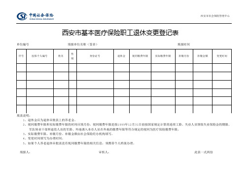 西安基本医疗保险职工退休变更登记表