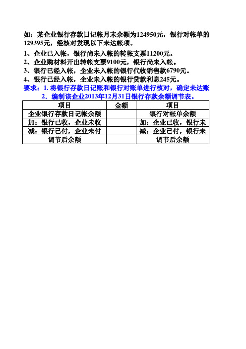 银行存款余额调节表练习及答案