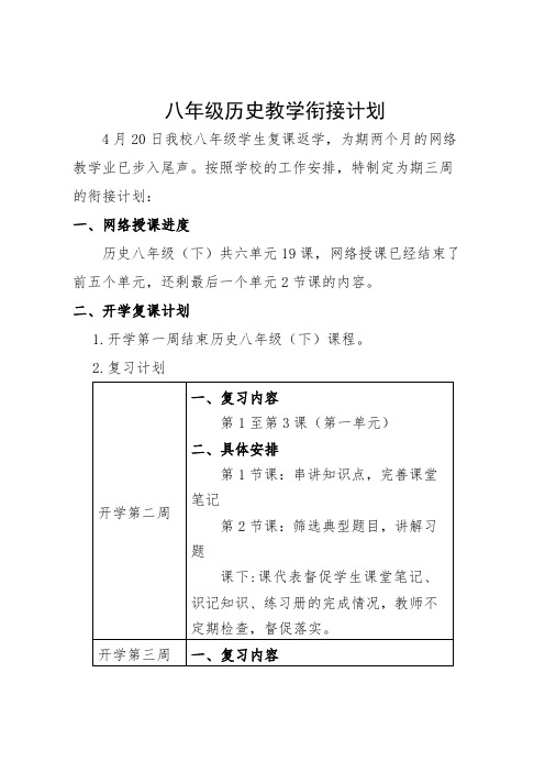 八年级历史教学衔接计划 (2)