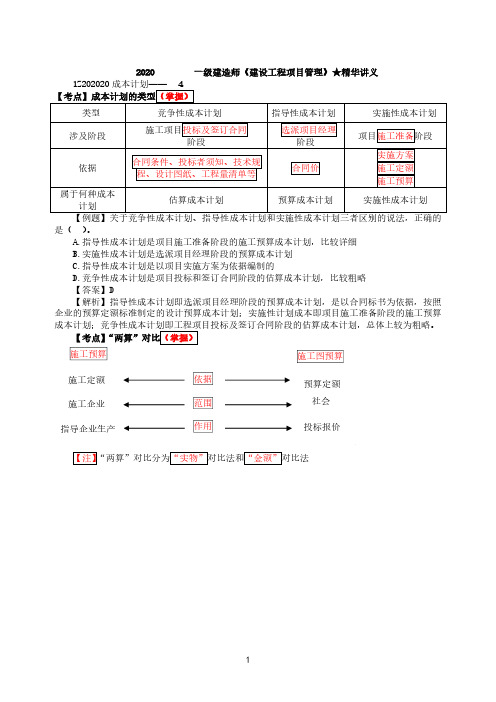 2020一建管理直播密训二精华讲义2