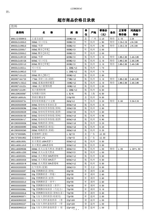 某超市商品货源价格目录表