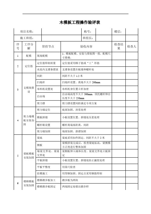 木模板工程验评表