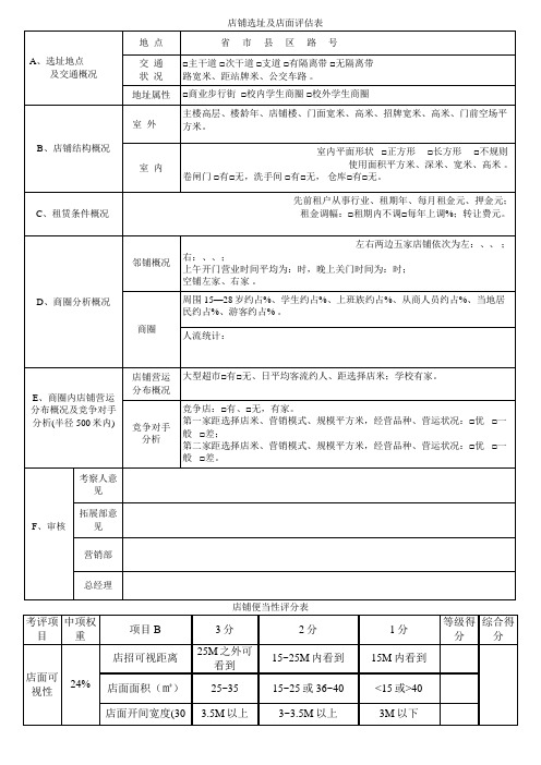 店铺选址及店面评估表