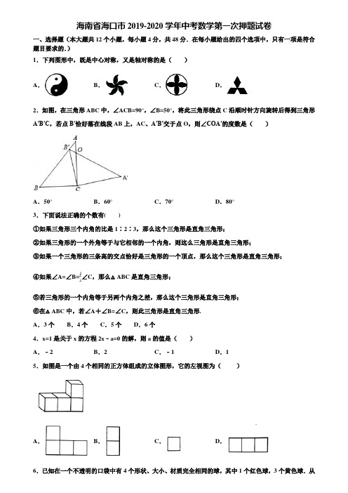 海南省海口市2019-2020学年中考数学第一次押题试卷含解析