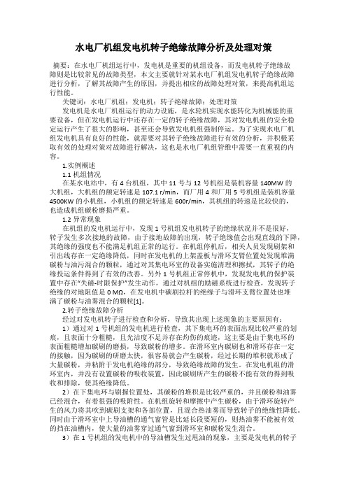 水电厂机组发电机转子绝缘故障分析及处理对策