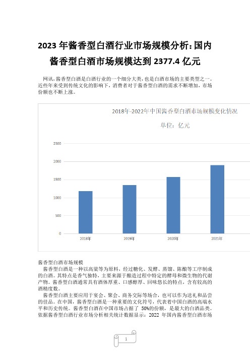 2023年酱香型白酒行业市场规模分析：国内酱香型白酒市场规模达到2377.4亿元15