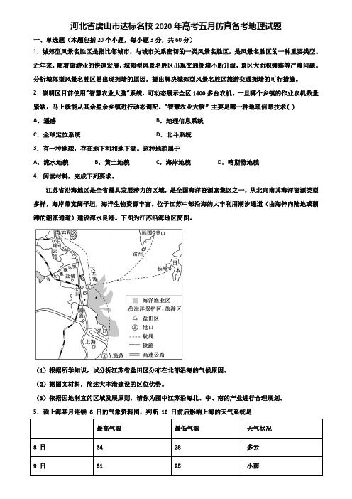 河北省唐山市达标名校2020年高考五月仿真备考地理试题含解析