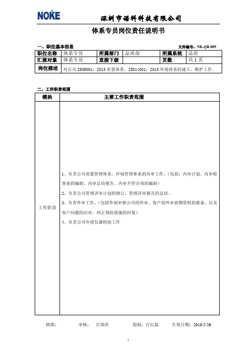 体系专员岗位职责说明