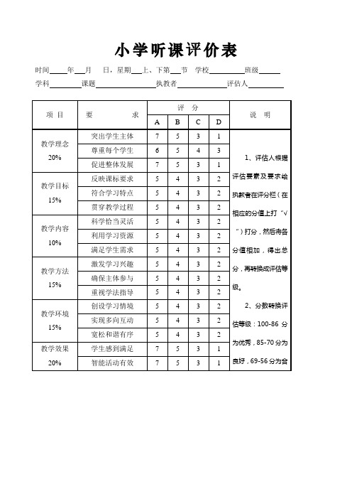 小学优质课评价表