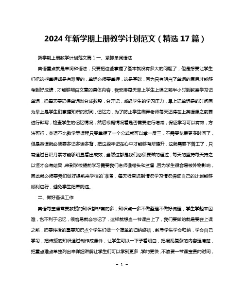 2024年新学期上册教学计划范文(精选17篇)