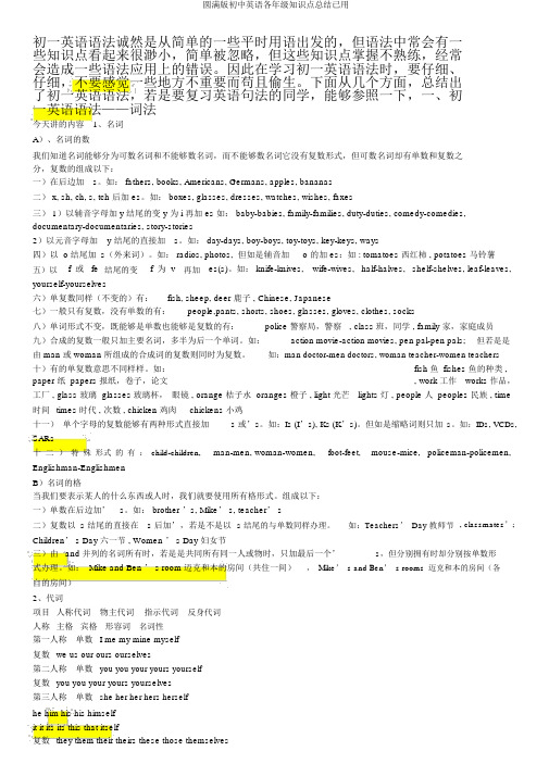 完整版初中英语各年级知识点总结已用