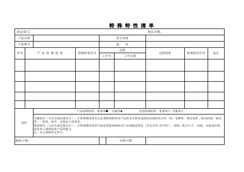 特殊特性清单