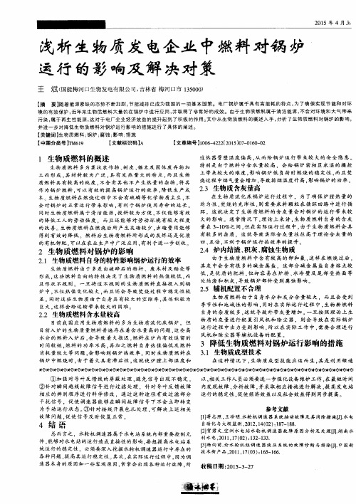 浅析生物质发电企业中燃料对锅炉运行的影响及解决对策