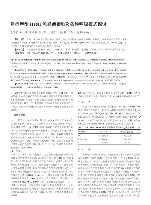 重症甲型H1N1流感病毒肺炎各种呼吸模式