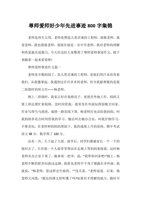 尊师爱师好少年先进事迹800字集锦