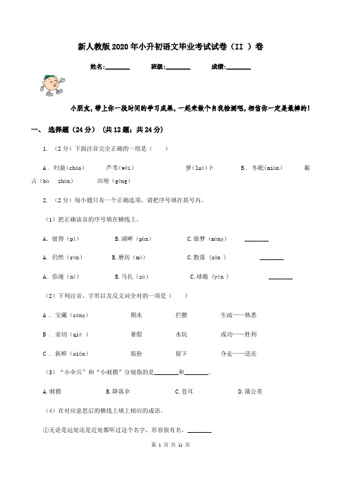 新人教版2020年小升初语文毕业考试试卷(II )卷