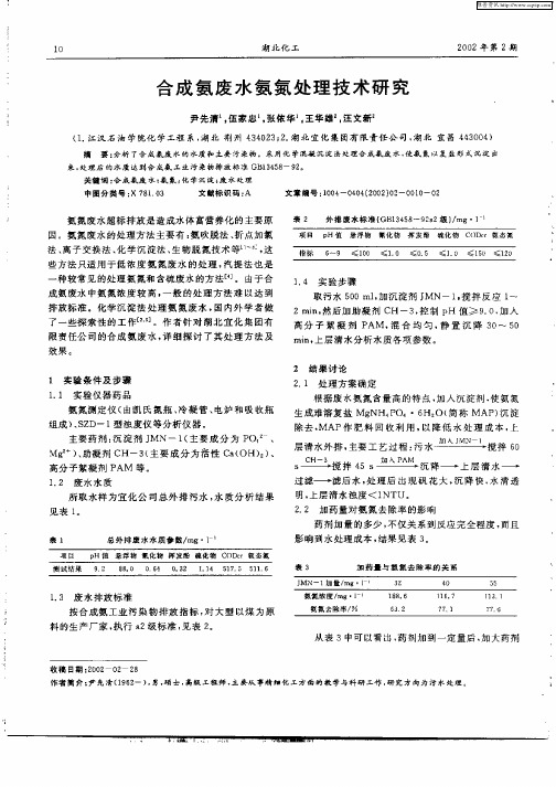 合成氨废水氨氮处理技术研究