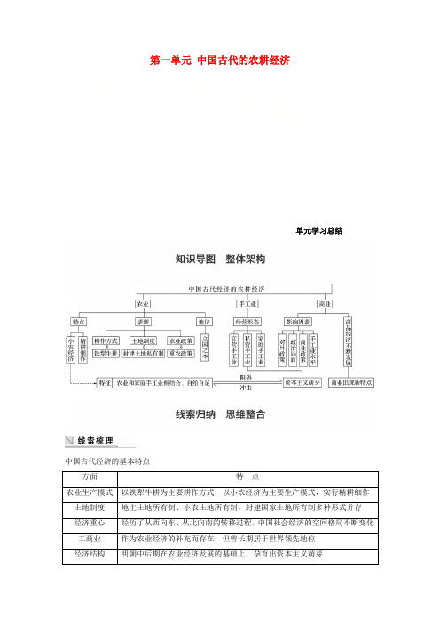 2017-2018学年高中历史 第一单元 中国古代的农耕经济单元学习总结学案 岳麓版必修2