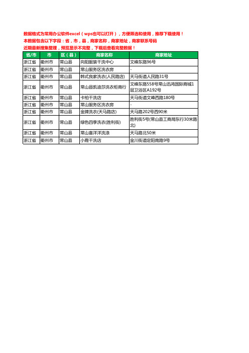 2020新版浙江省衢州市常山县洗衣店工商企业公司商家名录名单联系电话号码地址大全10家