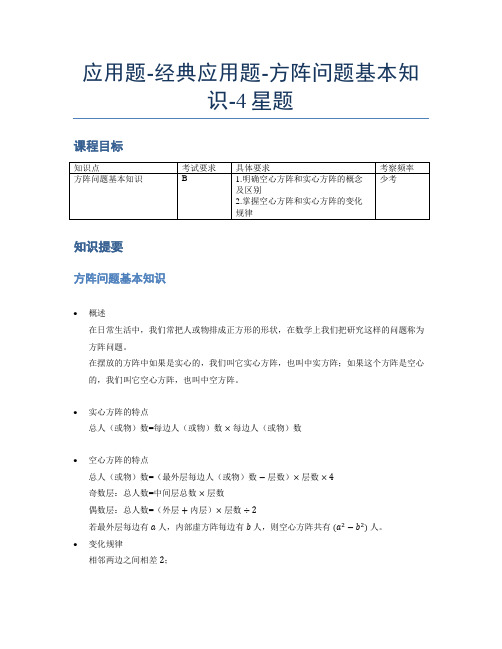 【课后延时】小学数学专项《应用题》经典方阵问题基本知识-4星题(含解析)全国通用版