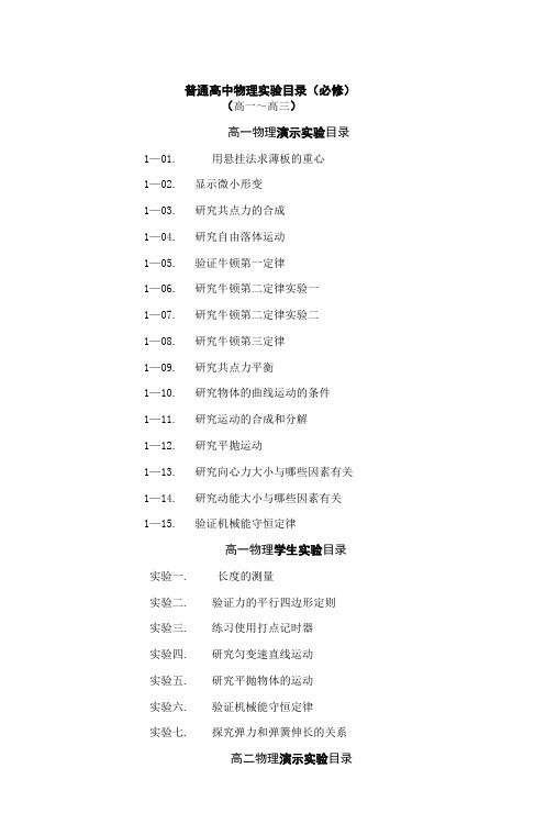 高中物理实验目录(“Δ”为重要实验)