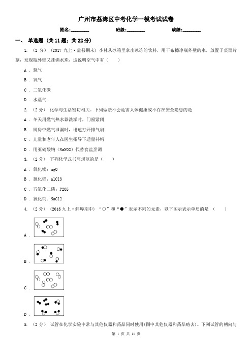 广州市荔湾区中考化学一模考试试卷